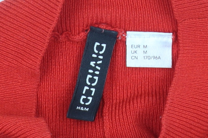 H&M Divided Women's Red Mock Neck Tie Back Long Sleeve Knit Top Size M
