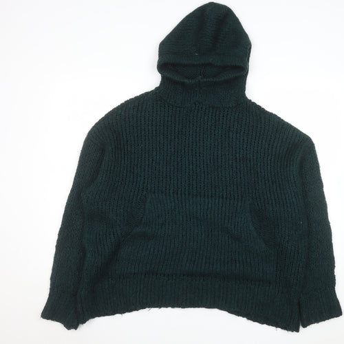 Zara Men Green Chunky Knit Hooded Pullover Jumper Size S