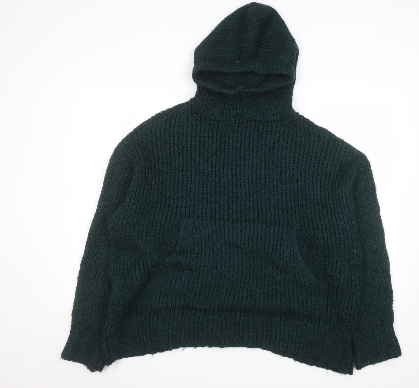 Zara Men Green Chunky Knit Hooded Pullover Jumper Size S