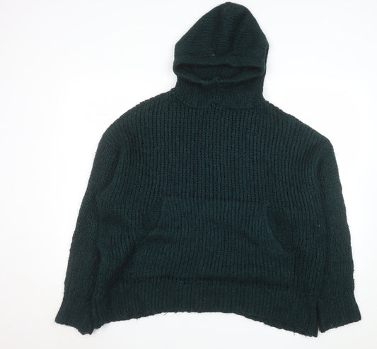 Zara Men Green Chunky Knit Hooded Pullover Jumper Size S
