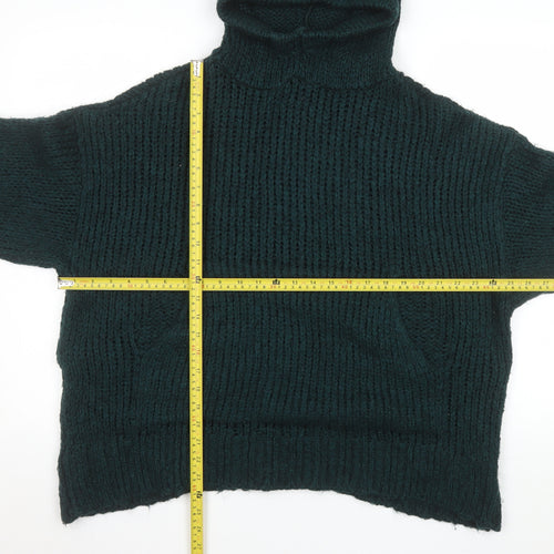 Zara Men Green Chunky Knit Hooded Pullover Jumper Size S