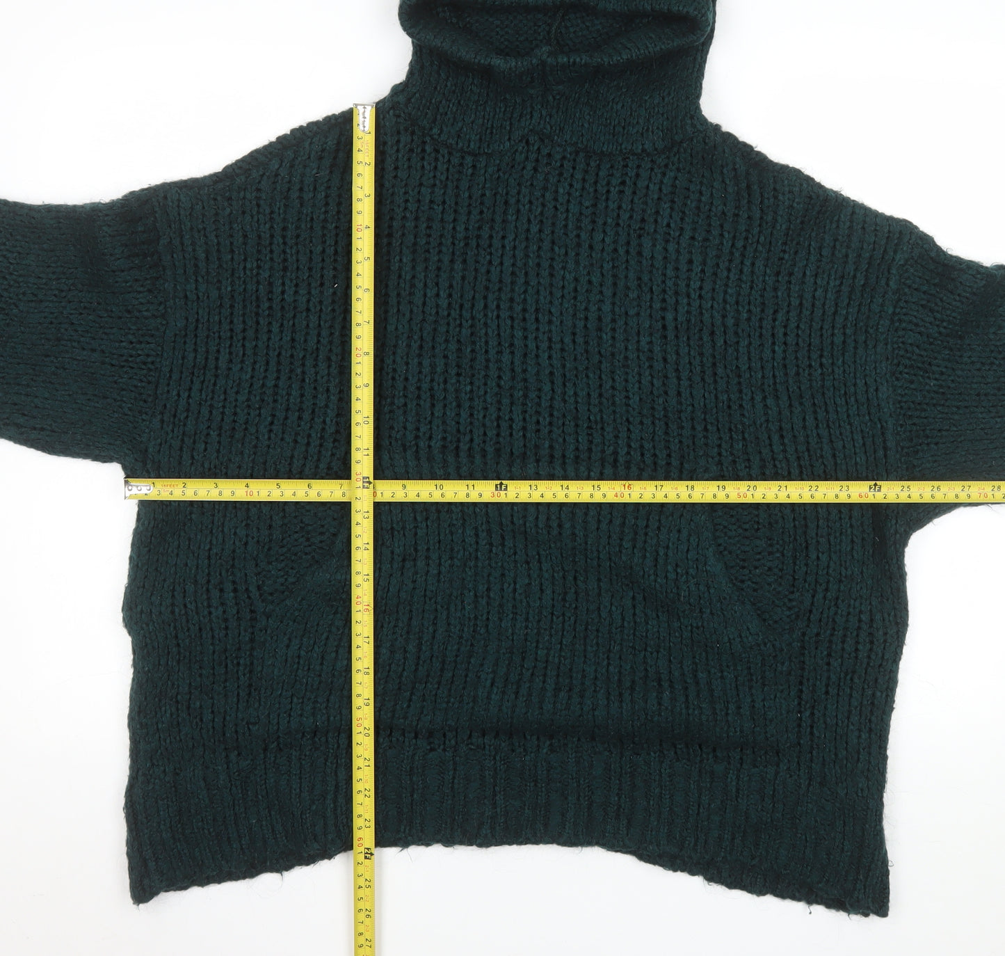 Zara Men Green Chunky Knit Hooded Pullover Jumper Size S
