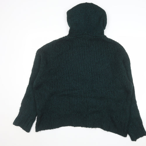 Zara Men Green Chunky Knit Hooded Pullover Jumper Size S