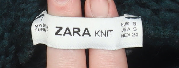 Zara Men Green Chunky Knit Hooded Pullover Jumper Size S