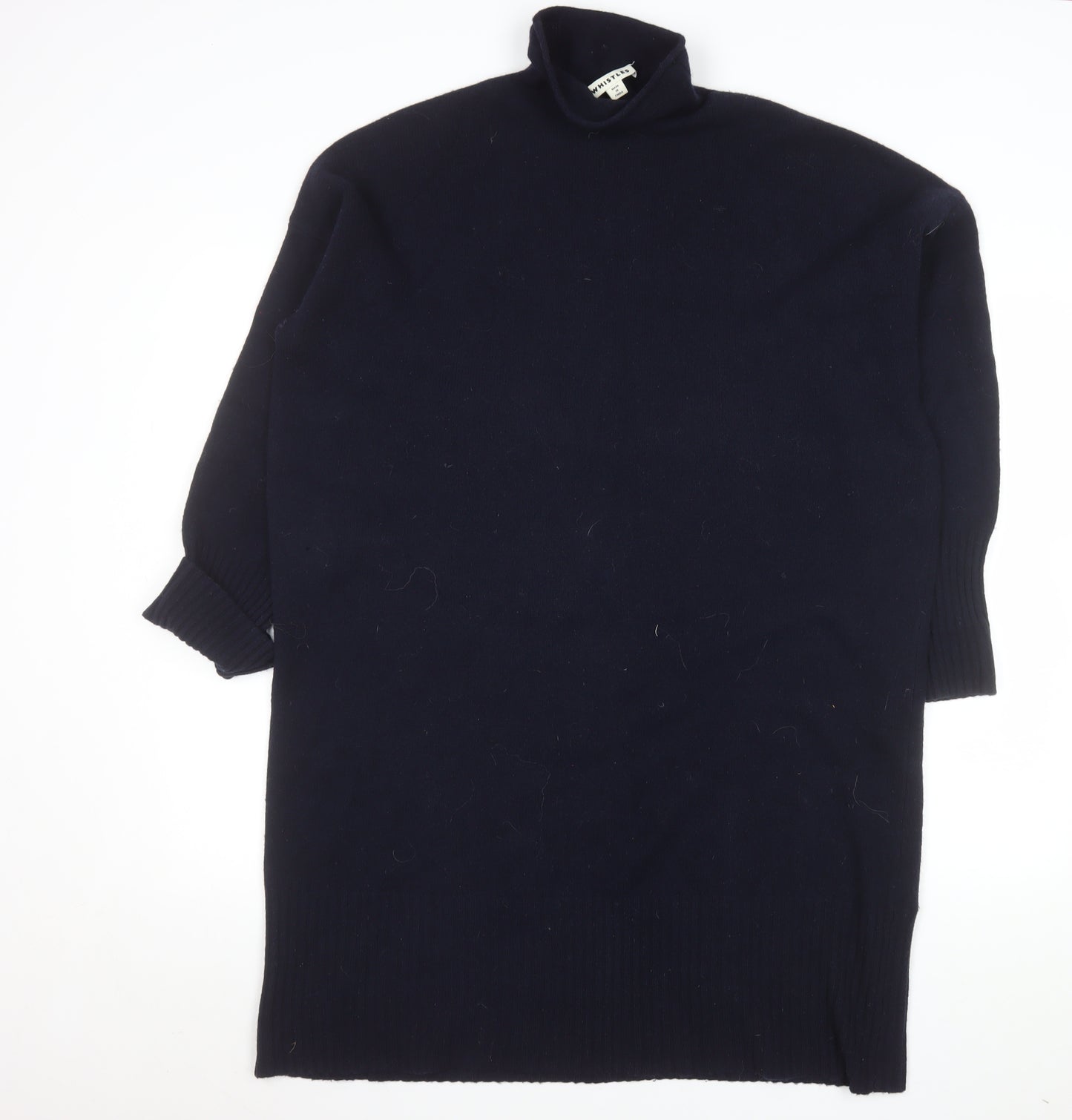 Whistles Women’s Black Merino Wool Roll Neck Sweater Dress L