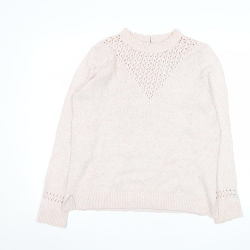 Fat Face Womens Pink Mock Neck Open Knit Jumper Size 12