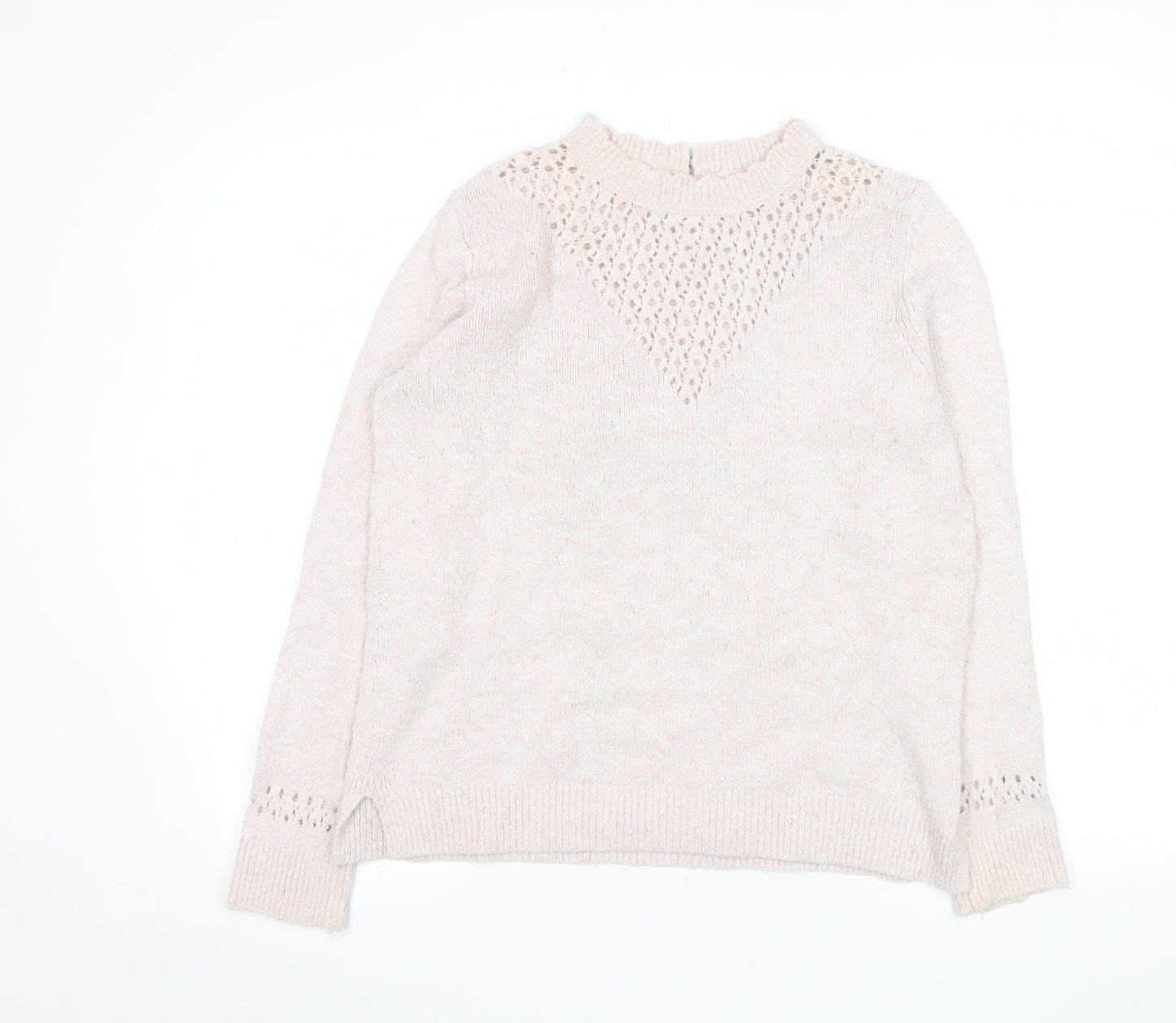 Fat Face Womens Pink Mock Neck Open Knit Jumper Size 12