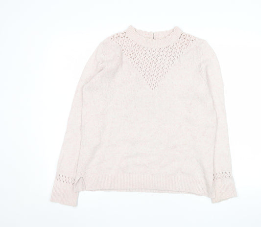 Fat Face Womens Pink Mock Neck Open Knit Jumper Size 12