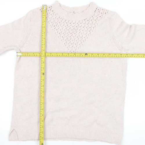 Fat Face Womens Pink Mock Neck Open Knit Jumper Size 12
