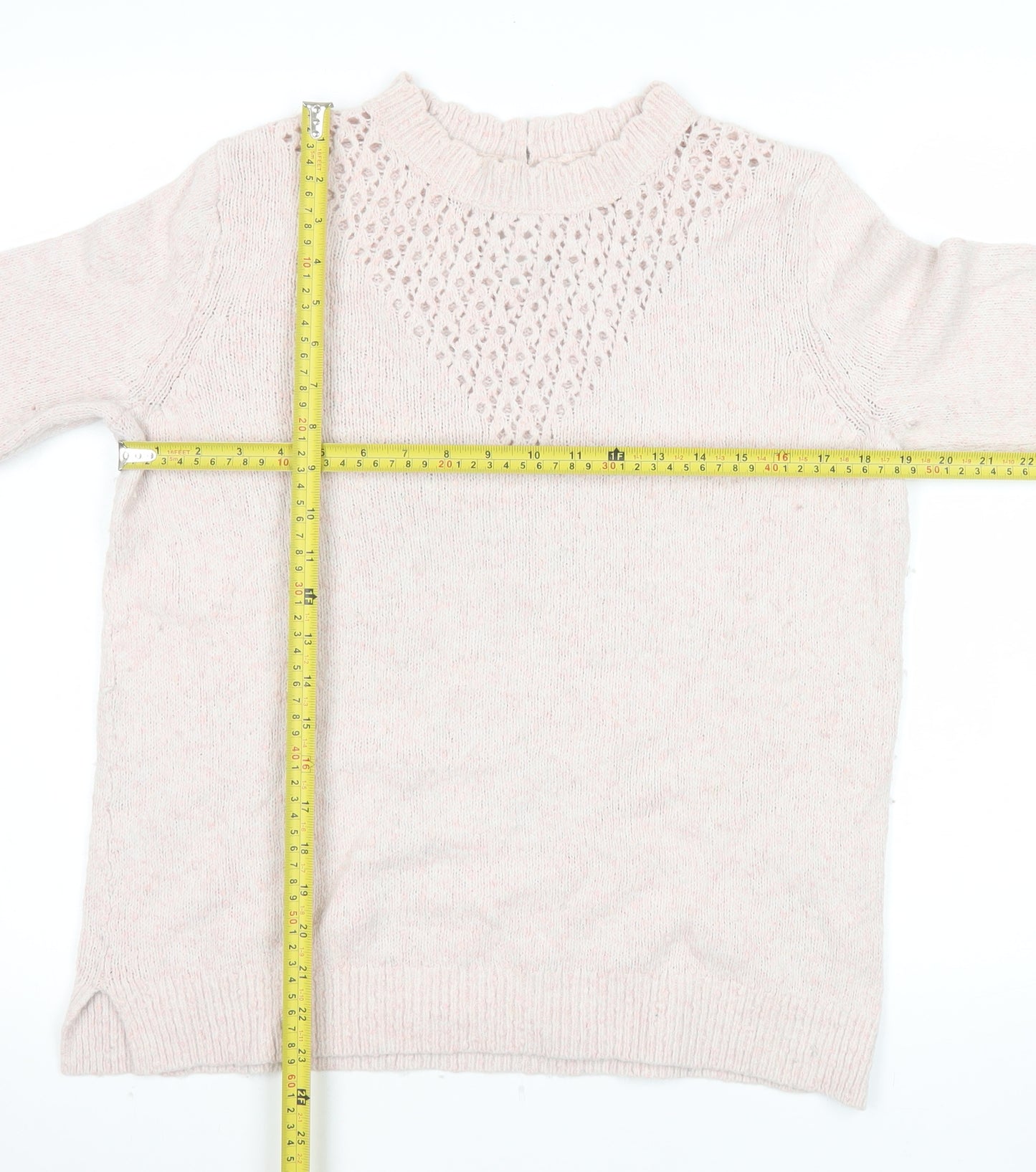 Fat Face Womens Pink Mock Neck Open Knit Jumper Size 12