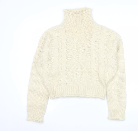 Girl In Mind Women Ivory Cable-Knit Roll Neck Jumper M