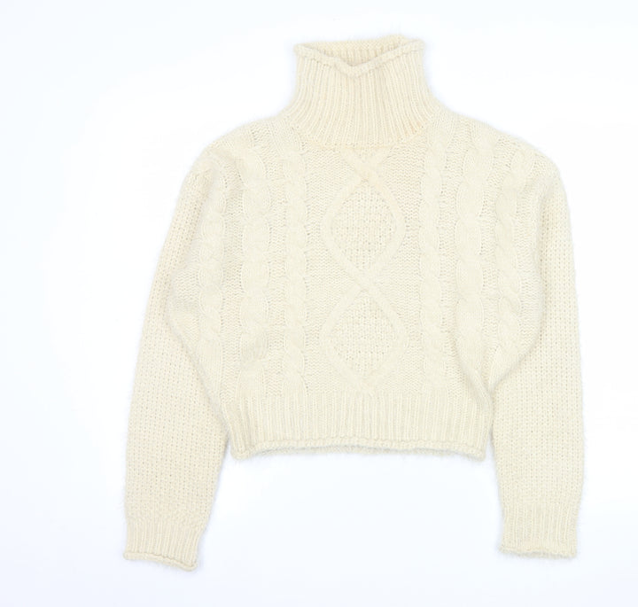Girl In Mind Women Ivory Cable-Knit Roll Neck Jumper M