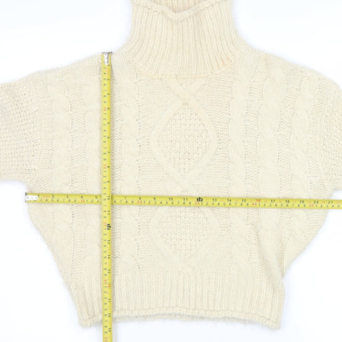 Girl In Mind Women Ivory Cable-Knit Roll Neck Jumper M