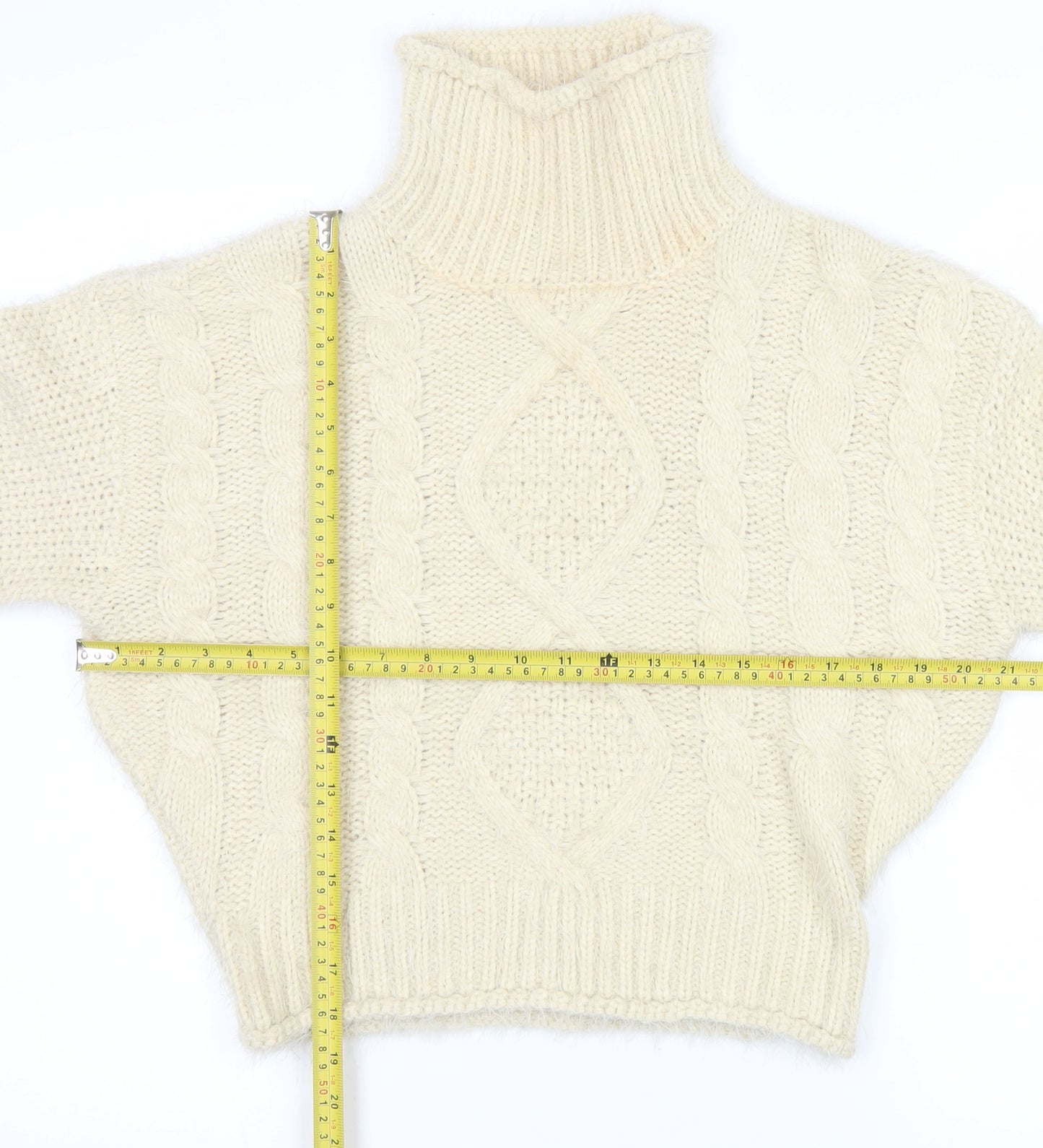 Girl In Mind Women Ivory Cable-Knit Roll Neck Jumper M