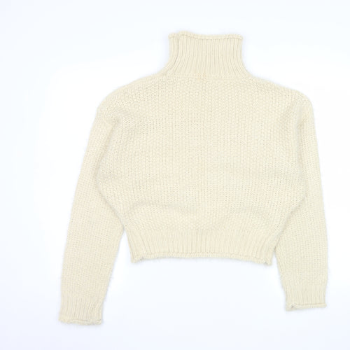 Girl In Mind Women Ivory Cable-Knit Roll Neck Jumper M