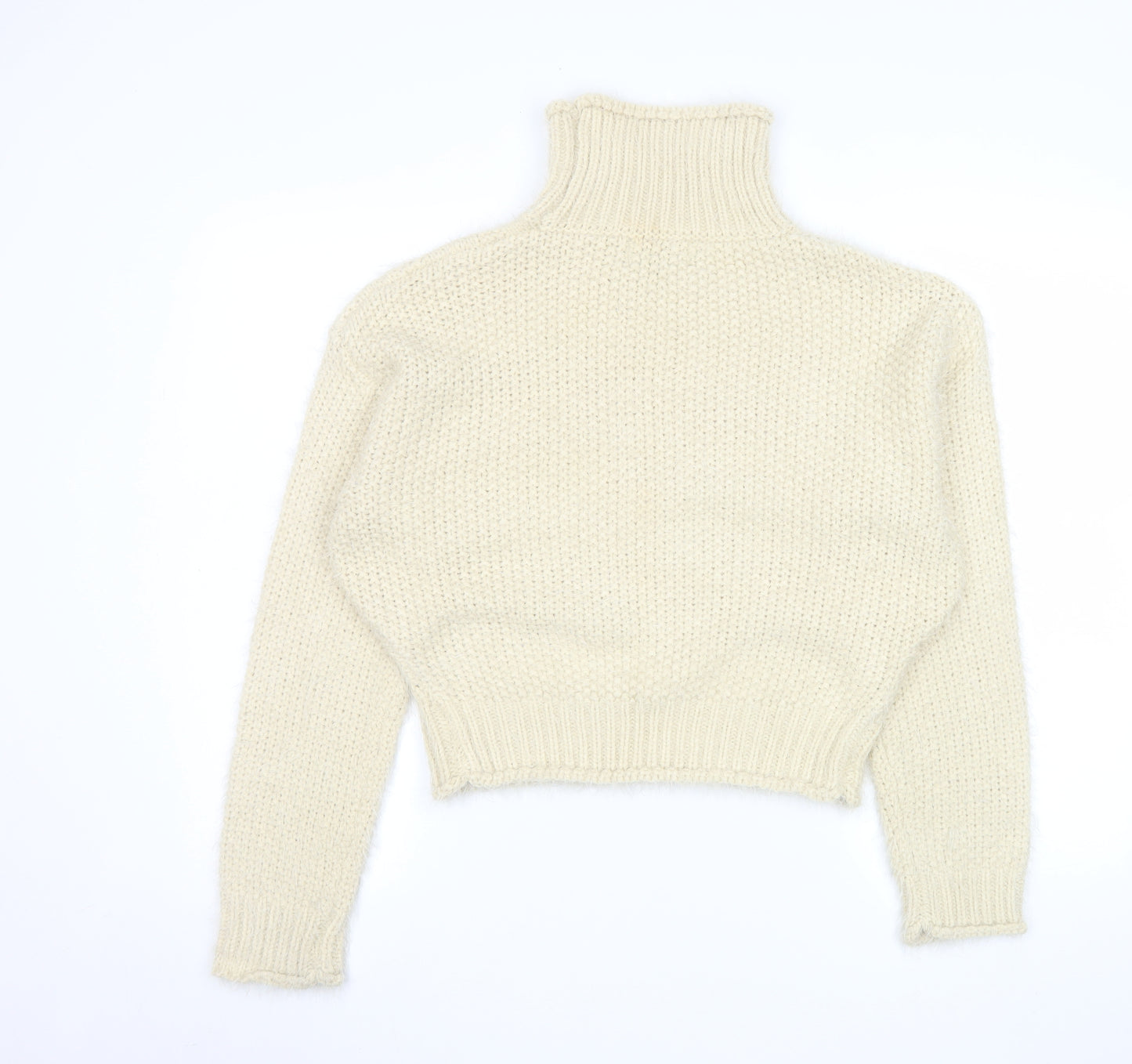 Girl In Mind Women Ivory Cable-Knit Roll Neck Jumper M