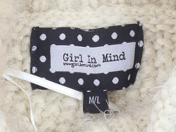 Girl In Mind Women Ivory Cable-Knit Roll Neck Jumper M