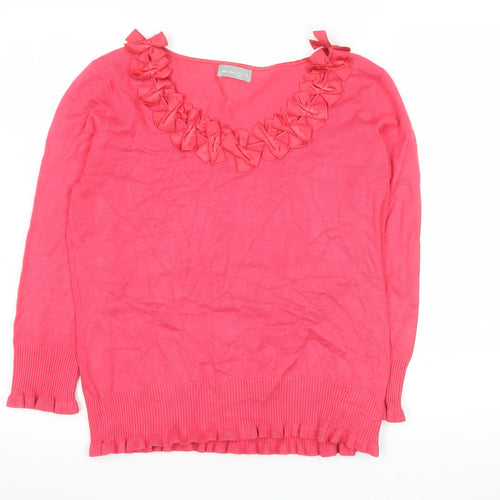 Marks and Spencer Per Una Women Pink Ruffle V-Neck Knit Blouse Size 12