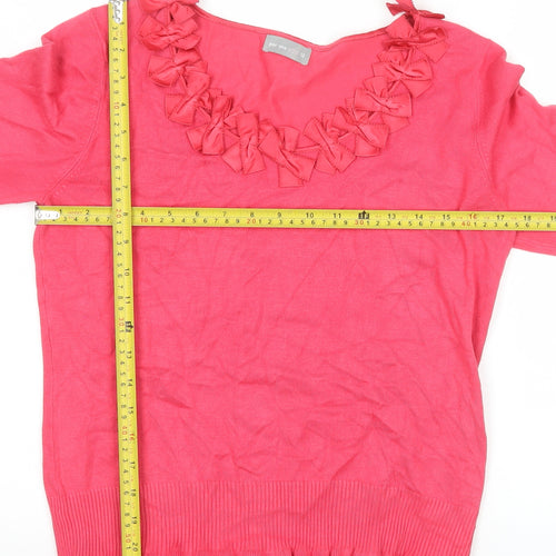 Marks and Spencer Per Una Women Pink Ruffle V-Neck Knit Blouse Size 12