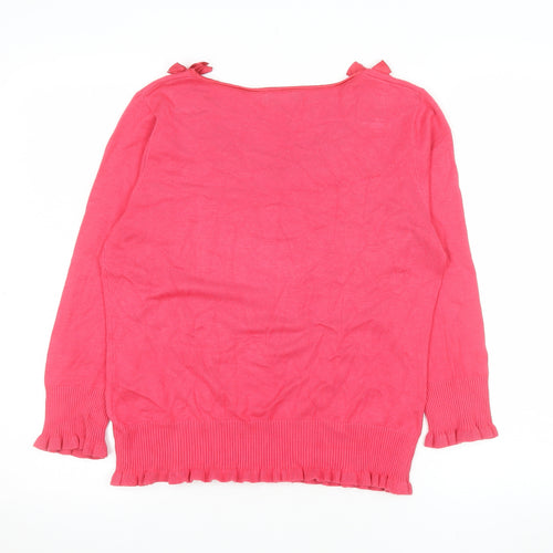 Marks and Spencer Per Una Women Pink Ruffle V-Neck Knit Blouse Size 12