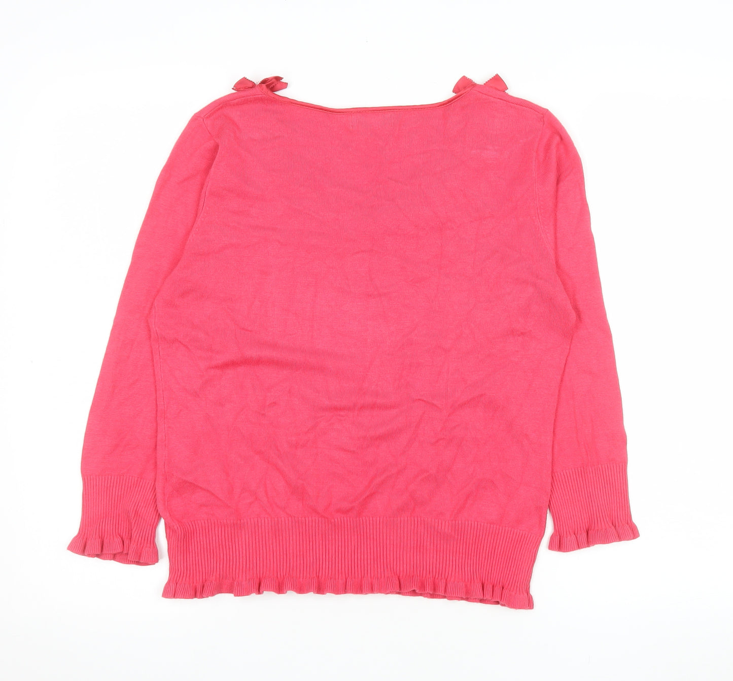 Marks and Spencer Per Una Women Pink Ruffle V-Neck Knit Blouse Size 12