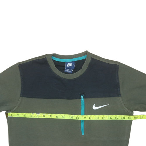 Nike Men's Green Pullover Sweatshirt Small Crew Neck Logo Zip Pocket