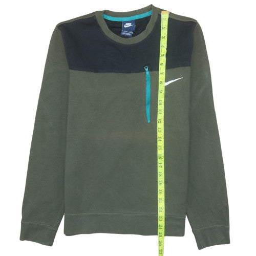 Nike Men's Green Pullover Sweatshirt Small Crew Neck Logo Zip Pocket