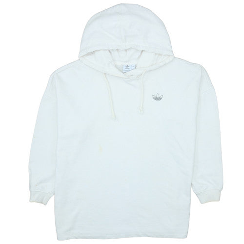 Adidas Mens White Small Pullover Hoodie Graphic Cotton Blend
