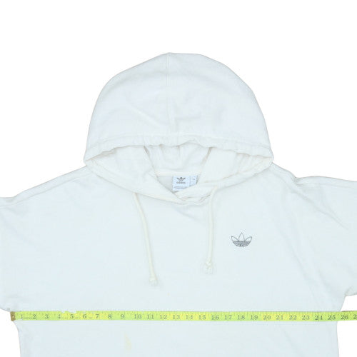 Adidas Mens White Small Pullover Hoodie Graphic Cotton Blend