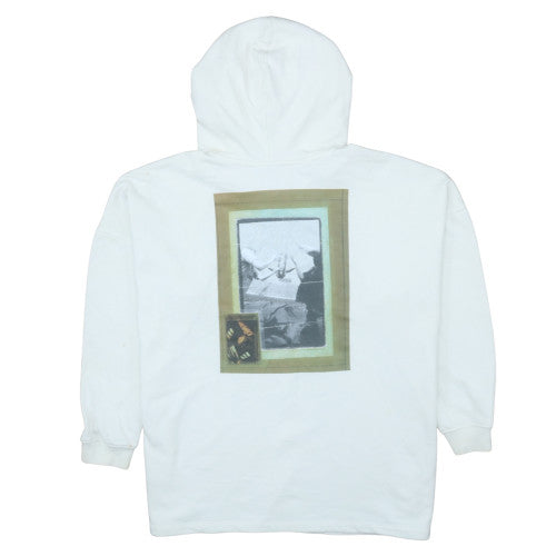 Adidas Mens White Small Pullover Hoodie Graphic Cotton Blend