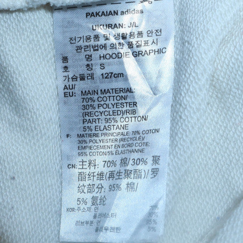 Adidas Mens White Small Pullover Hoodie Graphic Cotton Blend
