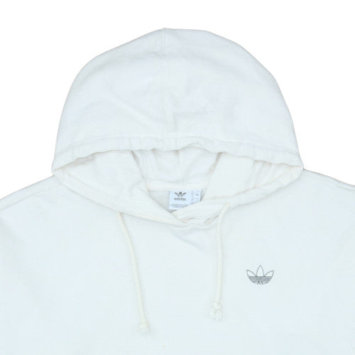 Adidas Mens White Small Pullover Hoodie Graphic Cotton Blend