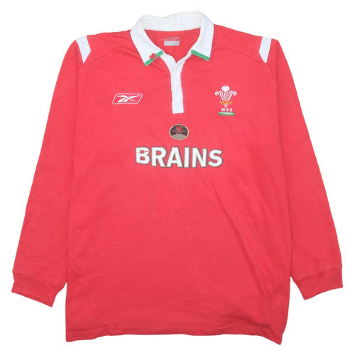 Reebok Men’s Red 2XL Henley Rugby Sweatshirt WRU Sports Top