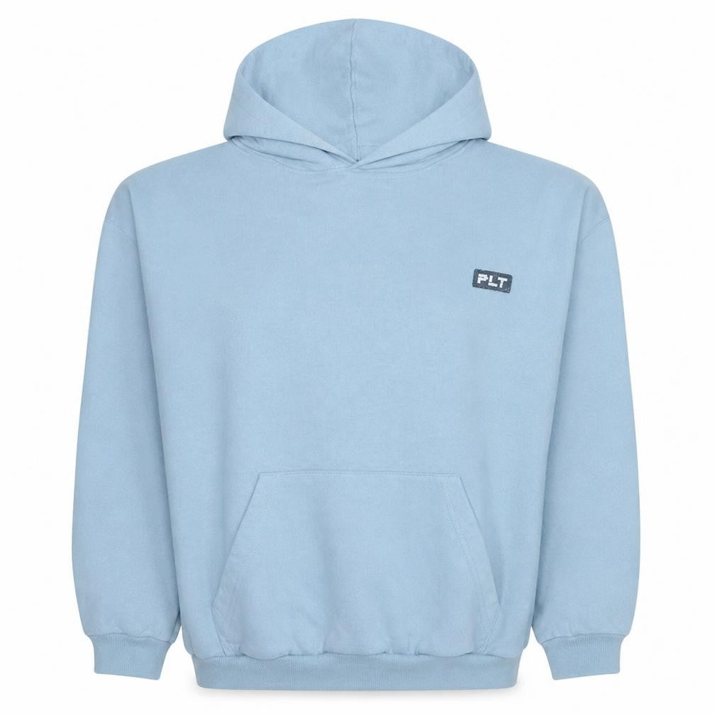 Front view of PRETTYLITTLETHING Women’s Blue Pullover Hoodie, size UK 10, Cotton Blend