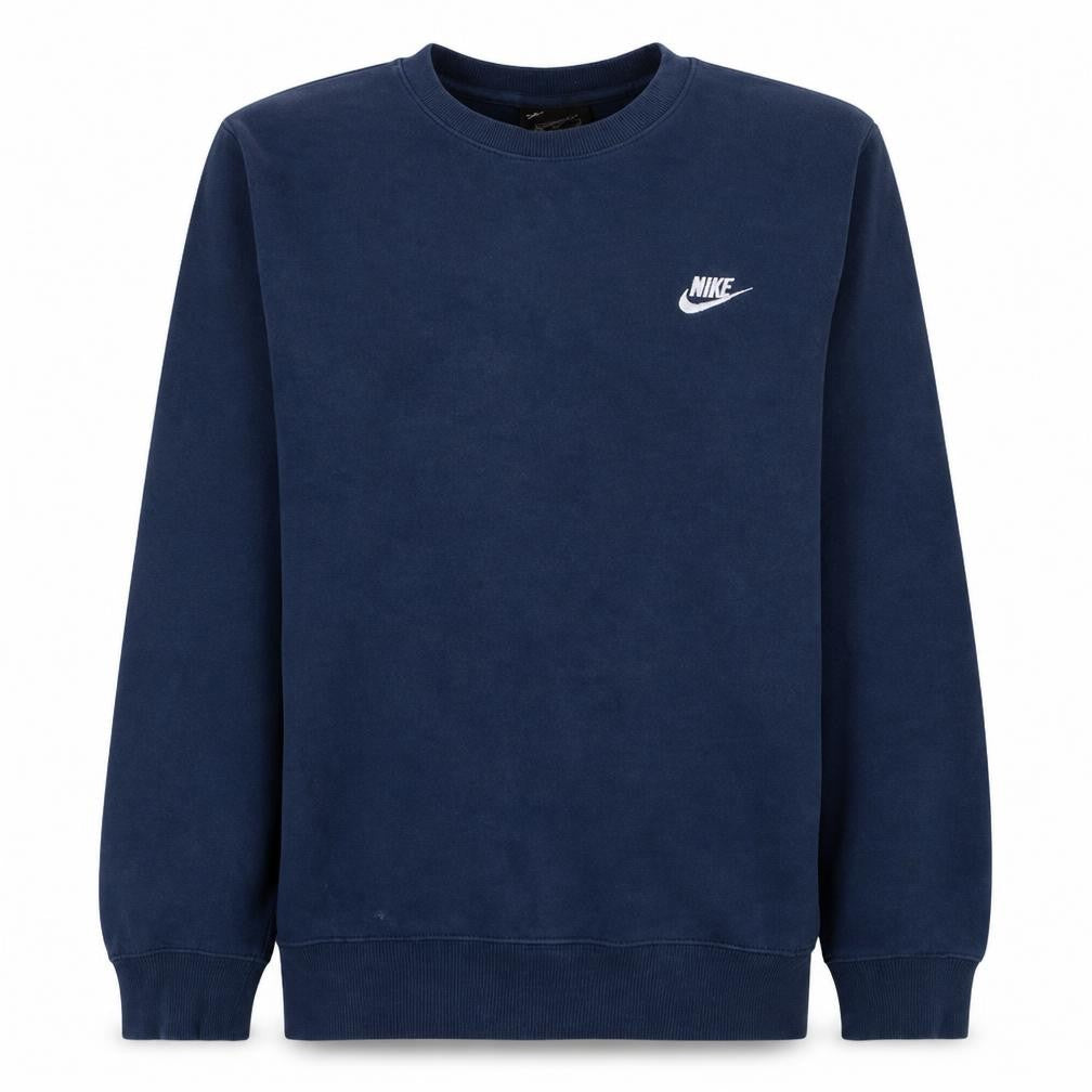 Front view of Nike men’s blue crew neck pullover sweatshirt s regular fit fleece