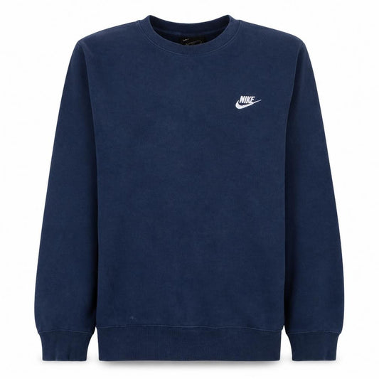 Front view of Nike men’s blue crew neck pullover sweatshirt s regular fit fleece