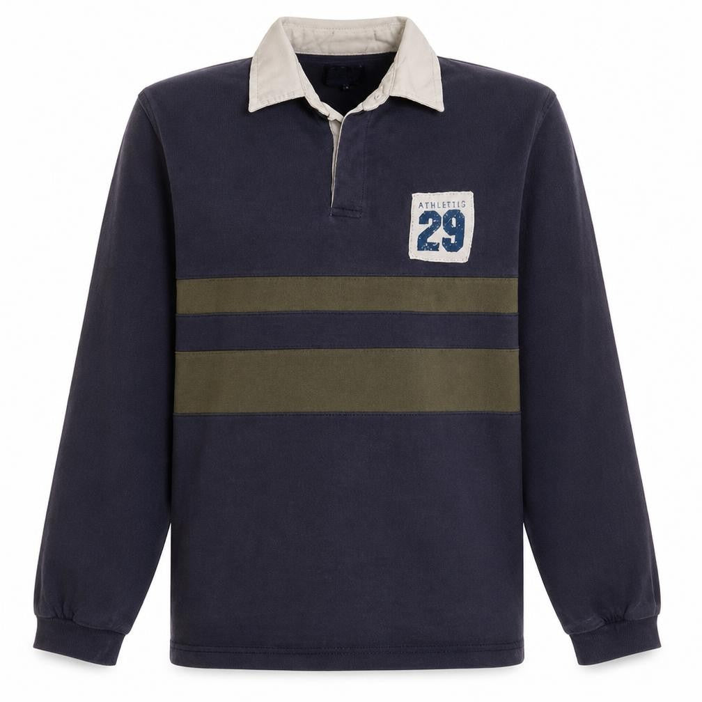 Front view of BSA A New Vision Men's Navy Cotton Rugby Sweatshirt M