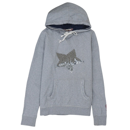 Hilfiger Denim Womens Grey Sequin Star Pullover Hoodie Size M