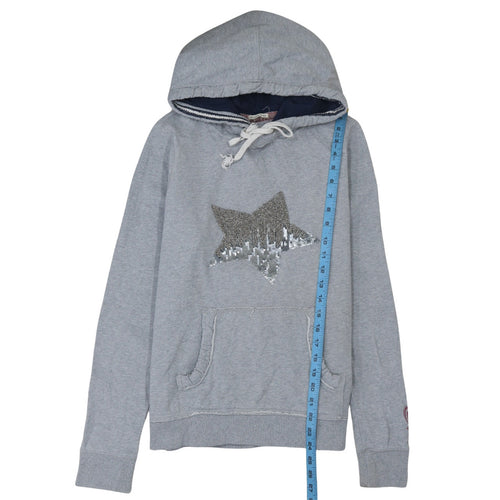 Hilfiger Denim Womens Grey Sequin Star Pullover Hoodie Size M