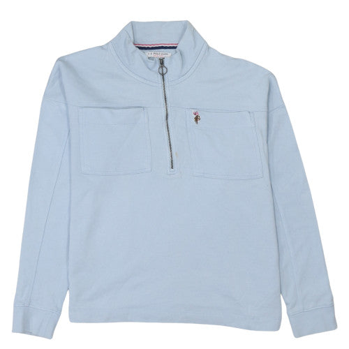 U.S. Polo Assn. Womens Light Blue 1/4 Zip Cotton Sweatshirt Size 14