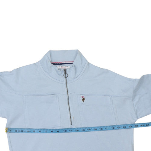 U.S. Polo Assn. Womens Light Blue 1/4 Zip Cotton Sweatshirt Size 14