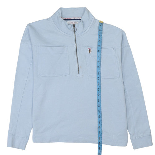 U.S. Polo Assn. Womens Light Blue 1/4 Zip Cotton Sweatshirt Size 14