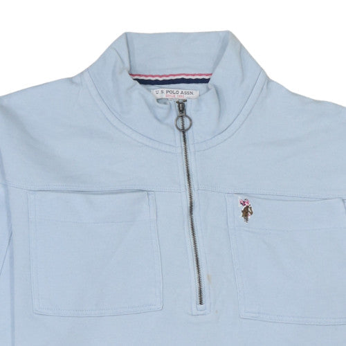 U.S. Polo Assn. Womens Light Blue 1/4 Zip Cotton Sweatshirt Size 14