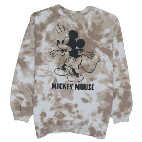 H&M Girls Beige Tie-Dye Mickey Mouse Sweatshirt Size 14-16 Years Crew Neck