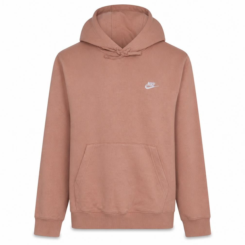 Front view of Nike Men's Brown Pullover Hoodie Small Logo Fleece Sweatshirt