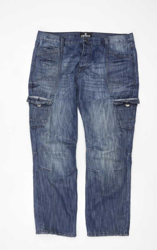 Airwalk Men's Blue Cargo Straight Jeans 36S Cotton Blend