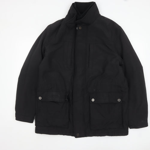Marks and Spencer Men's Black L Parka Jacket Lined Winter Zip Coat