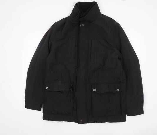 Marks and Spencer Men's Black L Parka Jacket Lined Winter Zip Coat