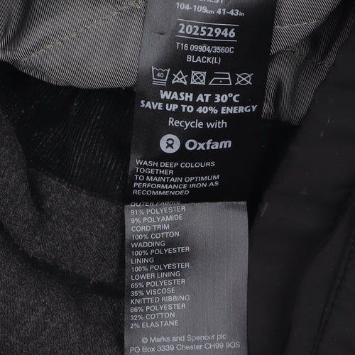 Marks and Spencer Men's Black L Parka Jacket Lined Winter Zip Coat