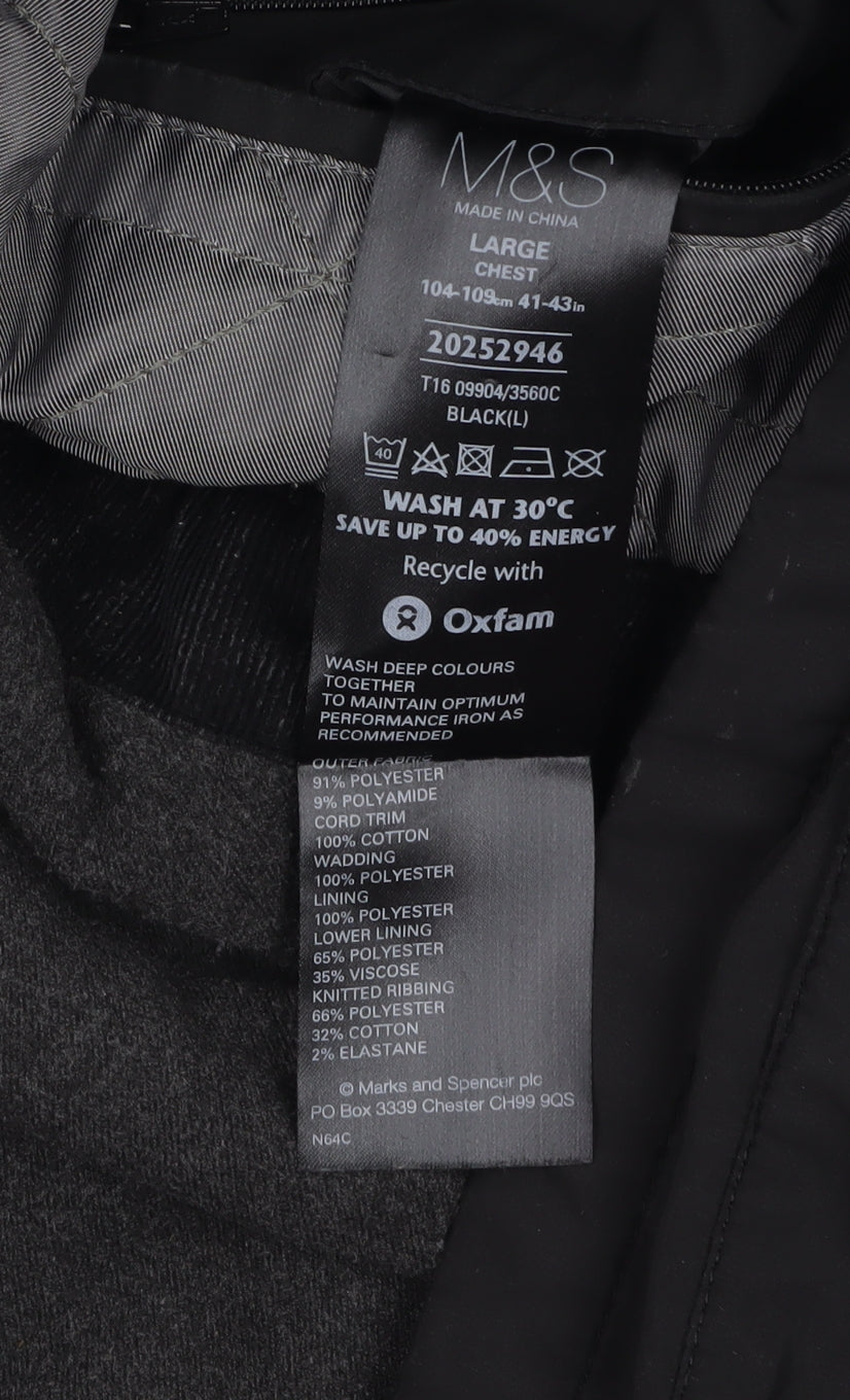 Marks and Spencer Men's Black L Parka Jacket Lined Winter Zip Coat